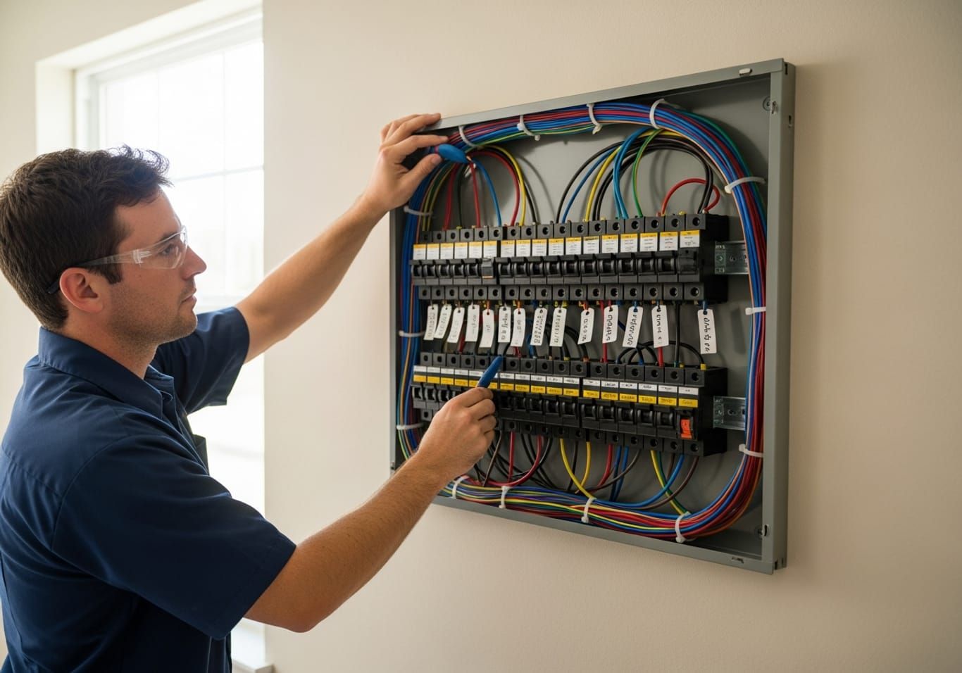 New electrical panel and clean wiring installed to NEC code in a Palm Beach County home